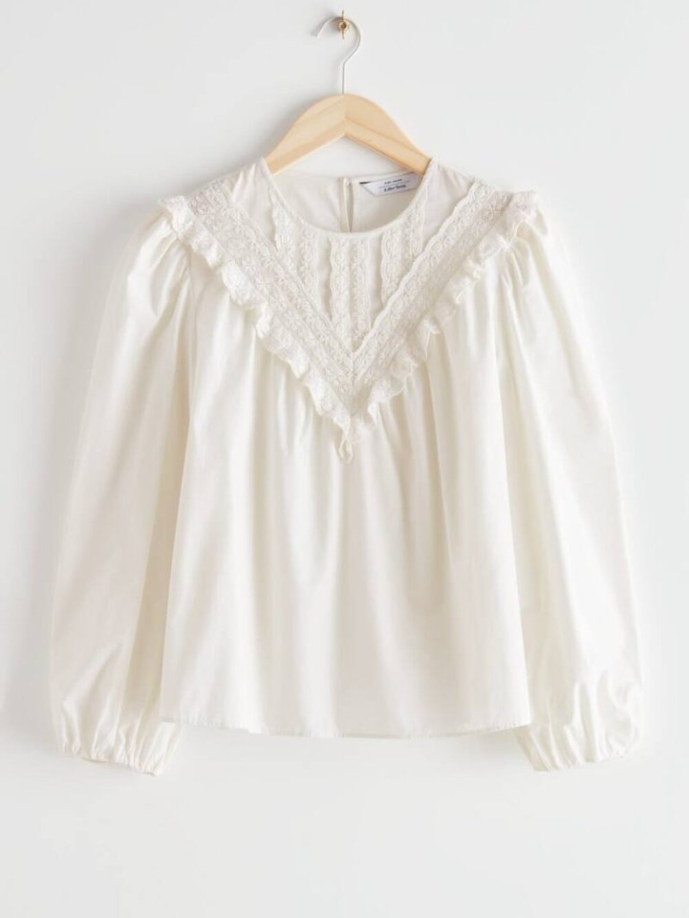 & OTHER STORIES | Balloon Sleeve Lace Front 100% Crisp Cotton Blouse Size 6